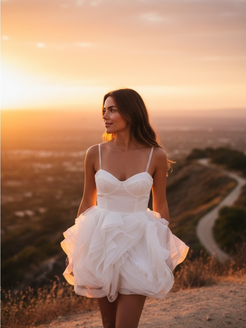 W Too White Ruffled Tulle Mini Dress with Spaghetti Straps